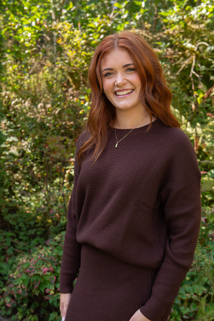 Waffle Sweater & Skirt Set - Cacao