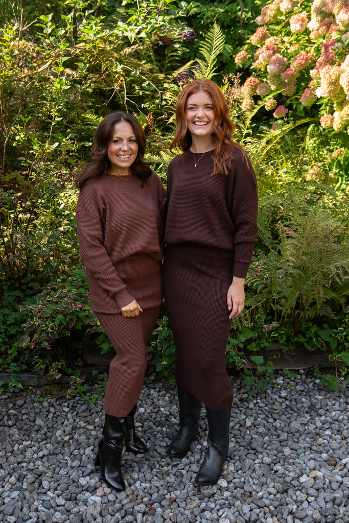 Waffle Sweater & Skirt Set - Cacao