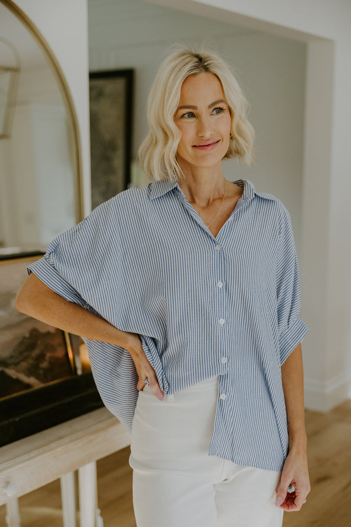 Oversized Striped Shirt - Blue