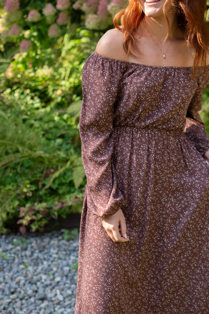 Floral 3/4 Sleeve Midi – Rose Brown
