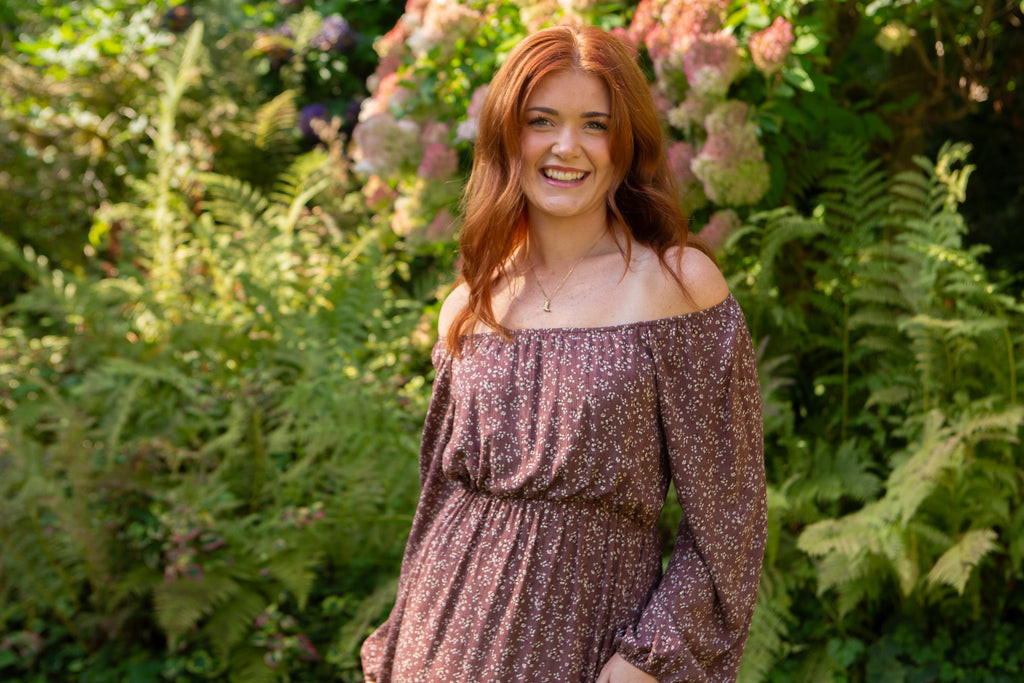 Floral 3/4 Sleeve Midi – Rose Brown