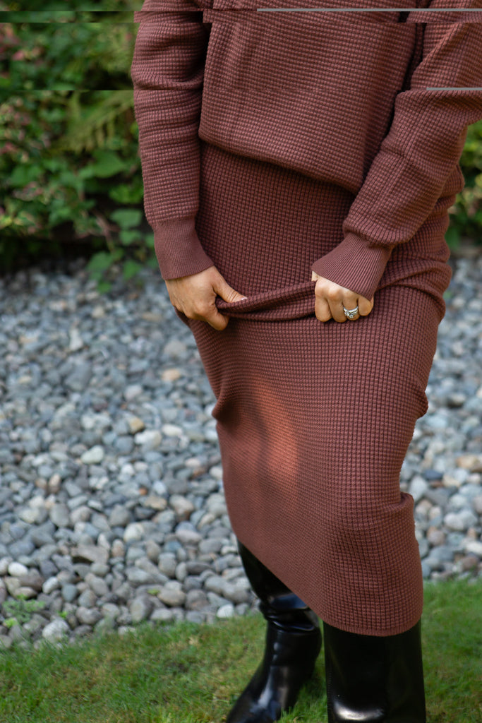 Waffle Sweater & Skirt Set - Puce
