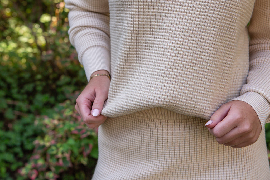 Waffle Sweater & Skirt Set - Oat