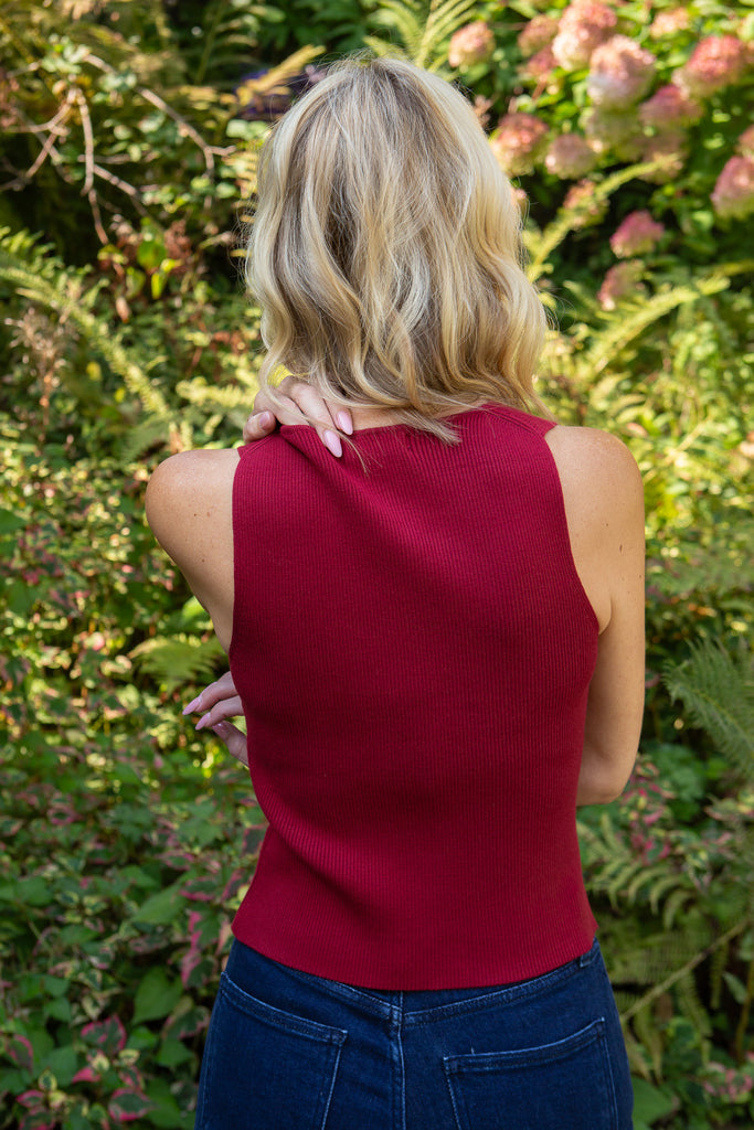 Button Up Knit Vest - Wine