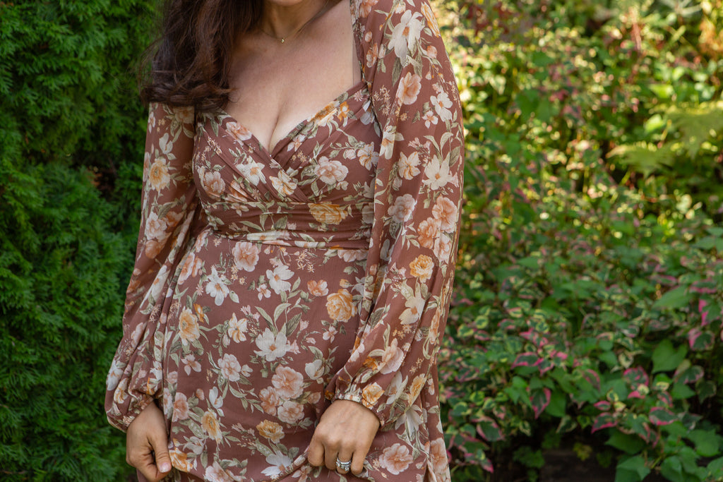 Fall Floral Short Dress - Brown