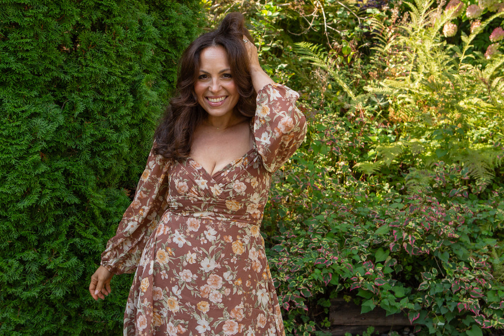 Fall Floral Short Dress - Brown