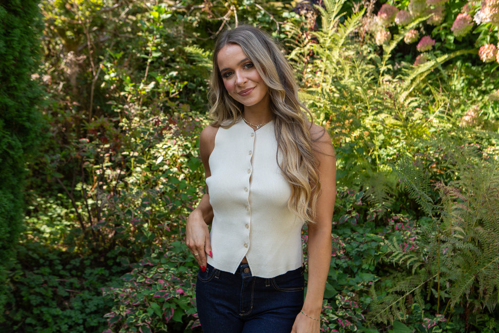 Button Up Knit Vest - Ivory