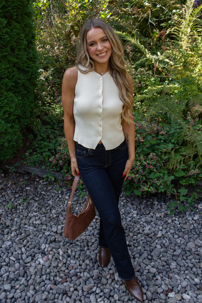 Button Up Knit Vest - Ivory