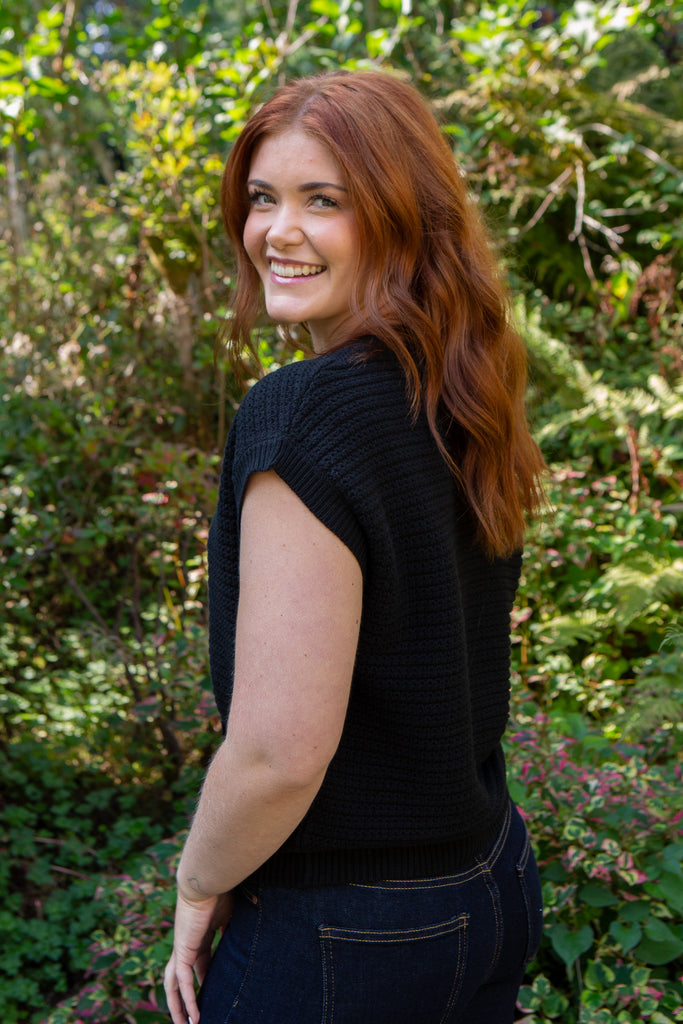 Cap Sleeve Knit Vest - Black
