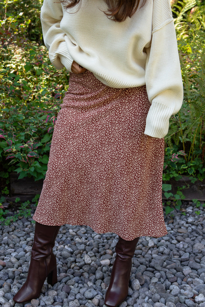 Floral Midi Skirt - Rust