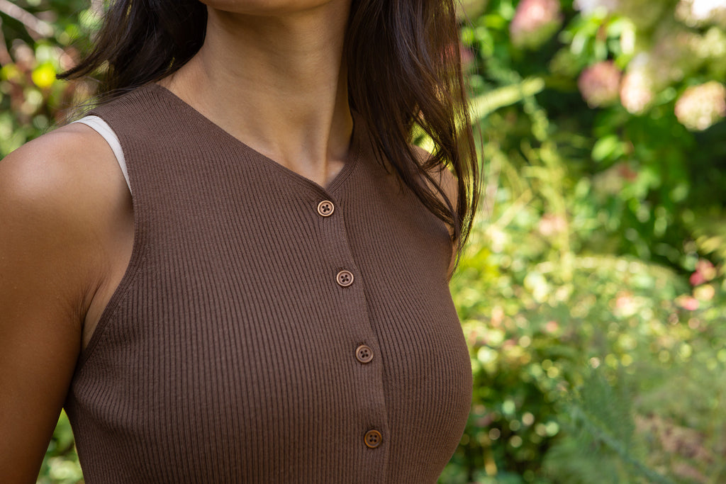 Button Up Knit Vest - Brown