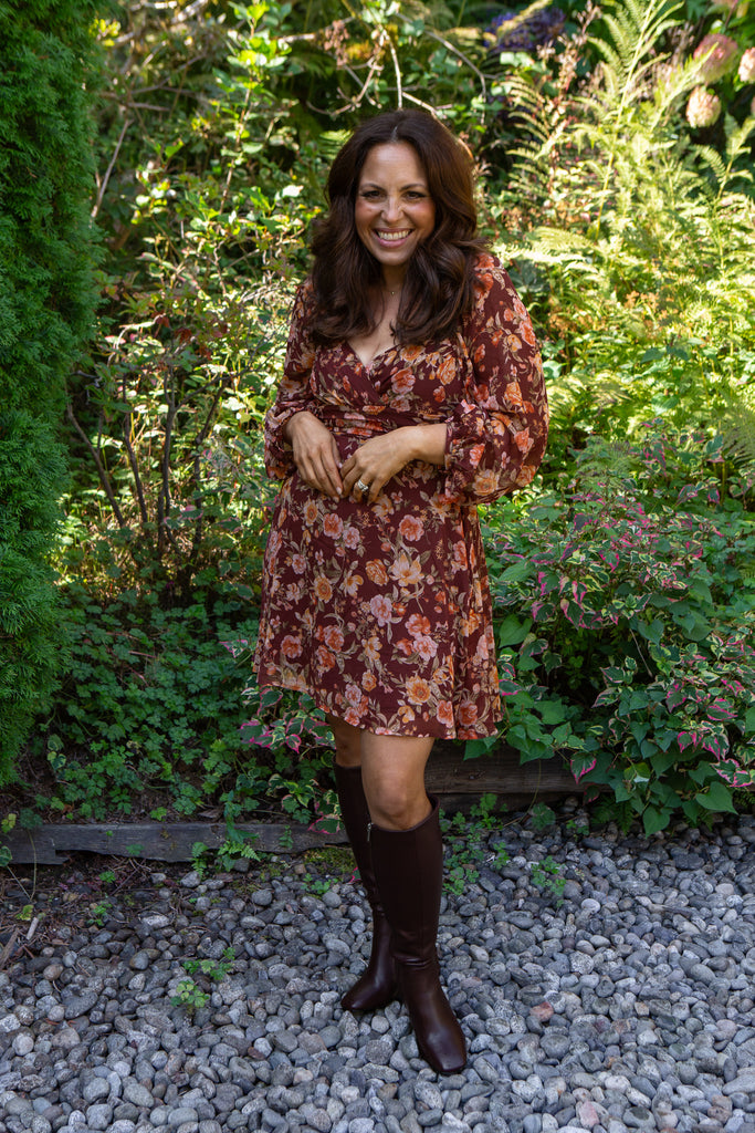 Fall Floral Short Dress - Burgundy