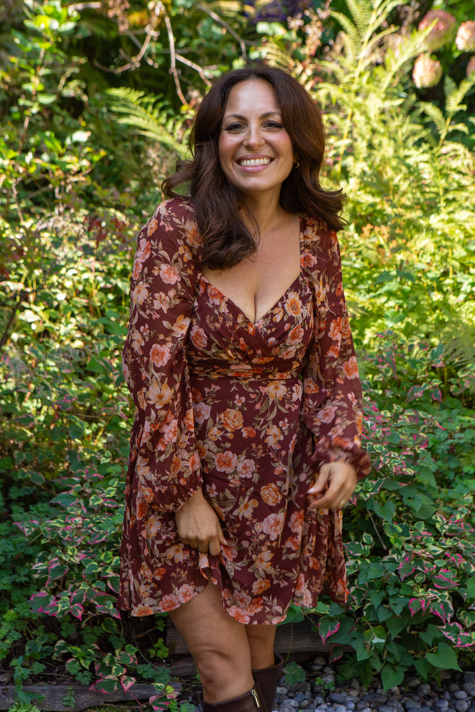 Fall Floral Short Dress - Burgundy