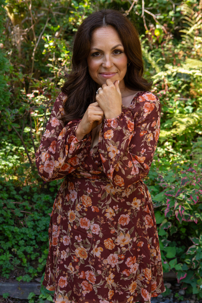 Fall Floral Short Dress - Burgundy