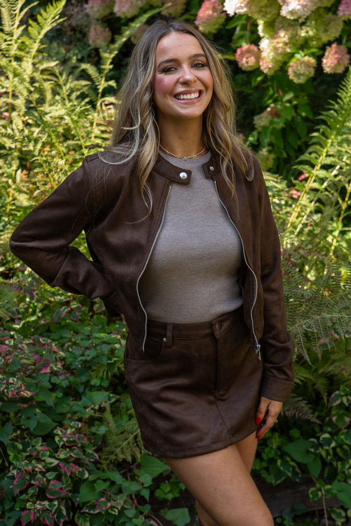 Faux Suede Mini Skort - Chocolate