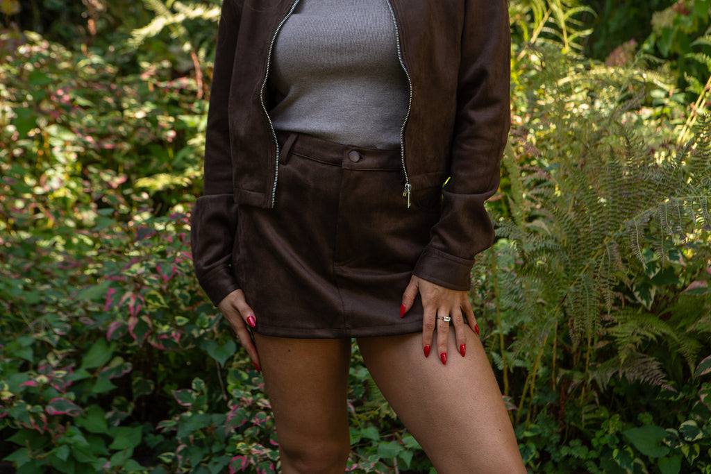 Faux Suede Mini Skort - Chocolate