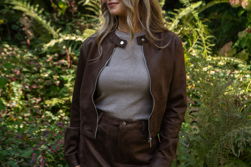 Faux Suede Jacket - Chocolate