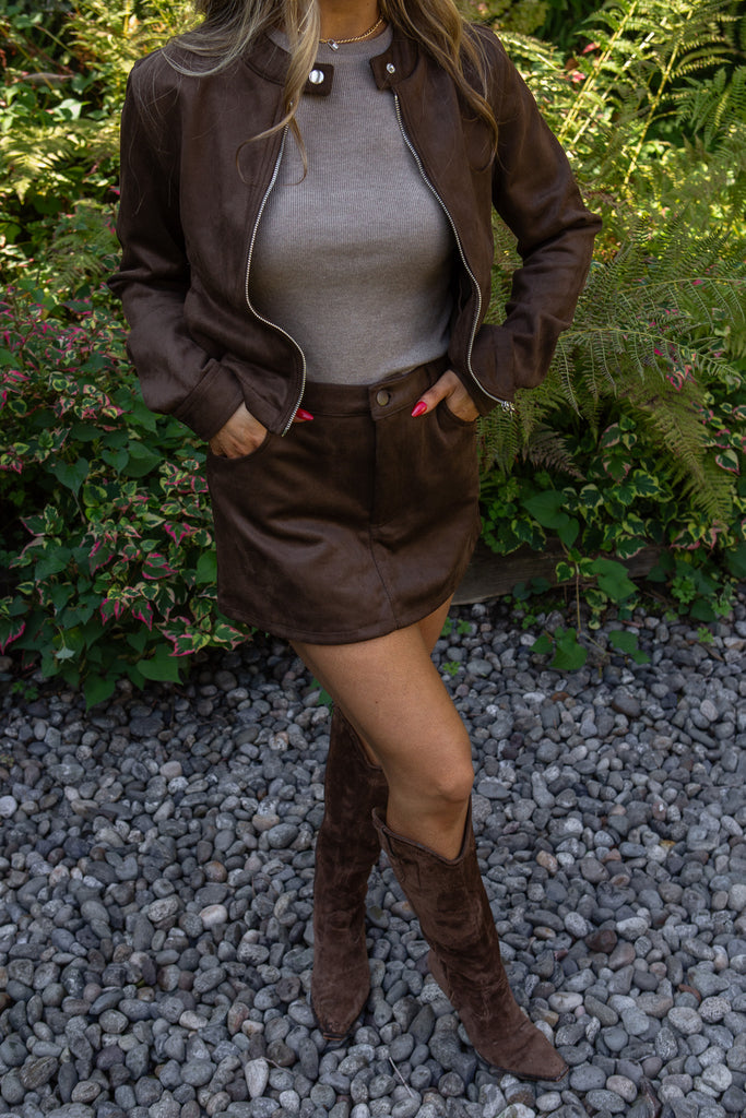 Faux Suede Jacket - Chocolate