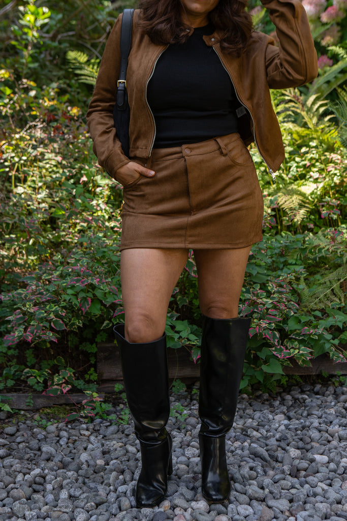 Faux Suede Mini Skort - Camel