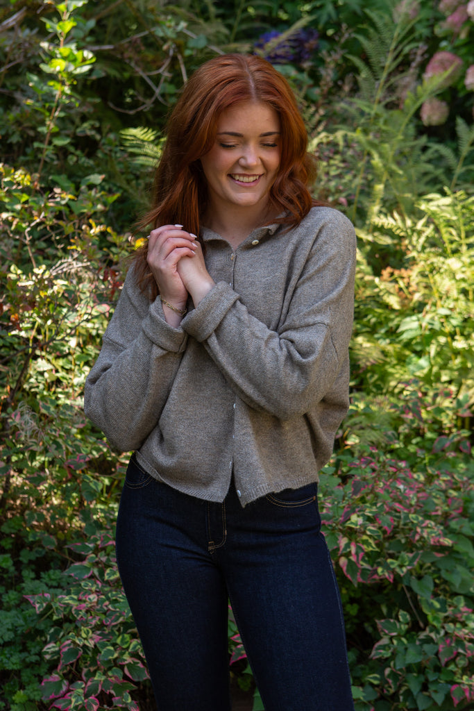 Lightweight Button Up Cardigan -Heather Mocha