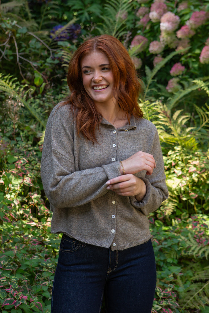 Lightweight Button Up Cardigan - Heather Mocha