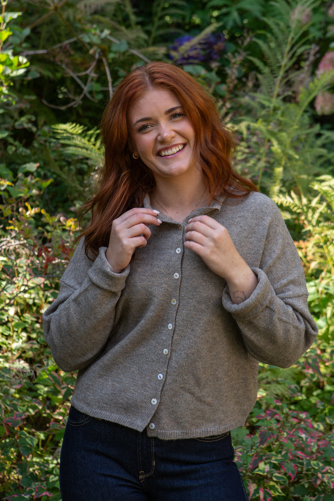Lightweight Button Up Cardigan -Heather Mocha