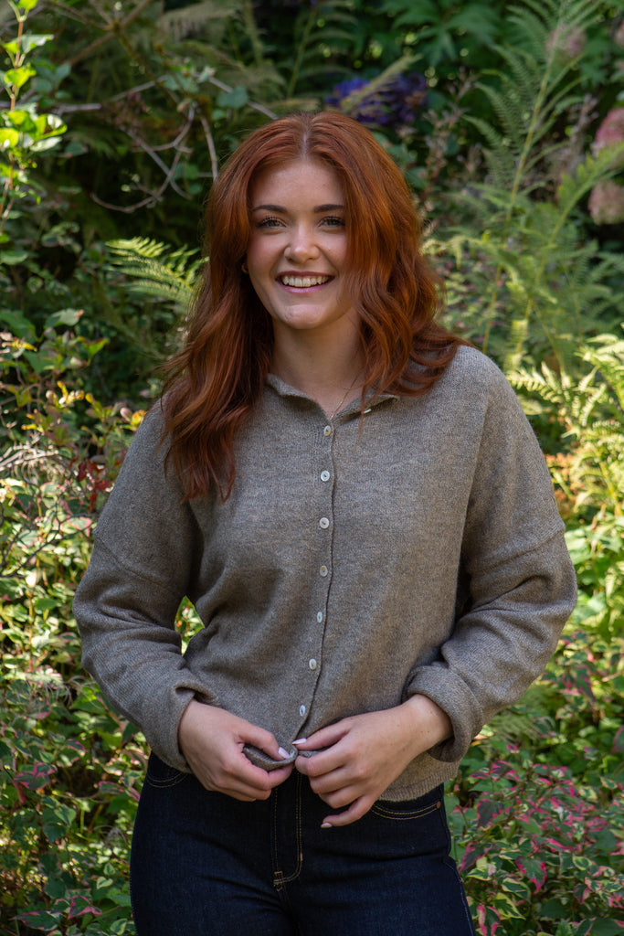Lightweight Button Up Cardigan -Heather Mocha