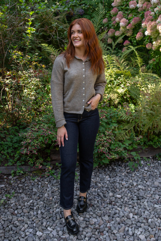 Lightweight Button Up Cardigan -Heather Mocha