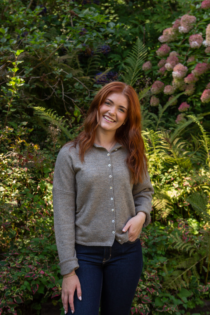 Lightweight Button Up Cardigan -Heather Mocha