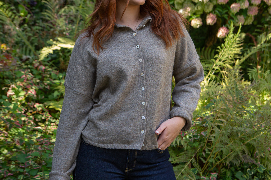 Lightweight Button Up Cardigan -Heather Mocha
