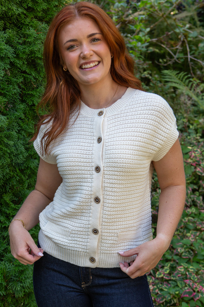 Cap Sleeve Knit Vest - Cream