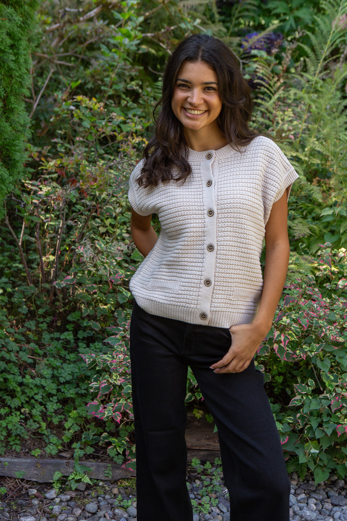 Cap Sleeve Knit Vest - Light Khaki