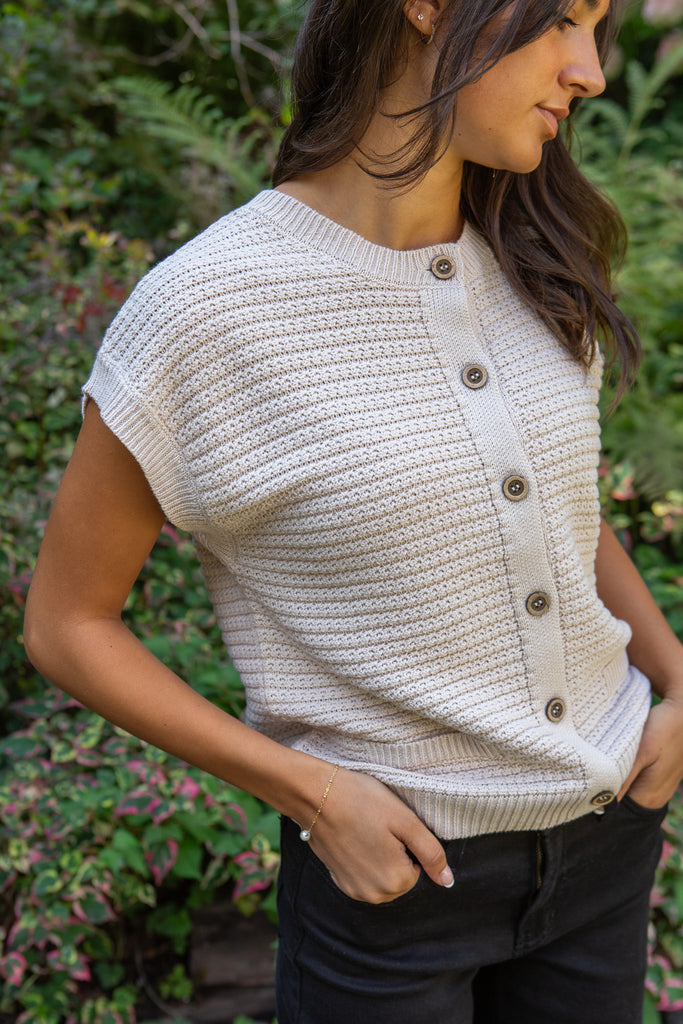 Cap Sleeve Knit Vest - Light Khaki