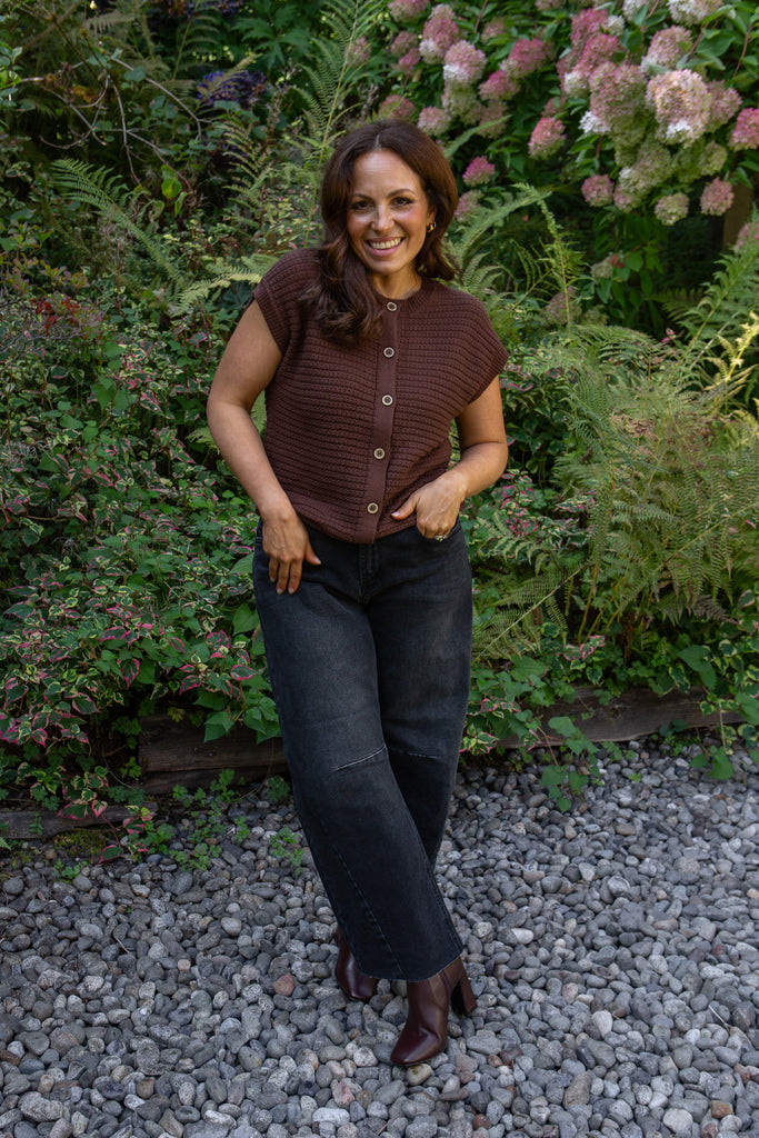 Cap Sleeve Knit Vest - Chocolate