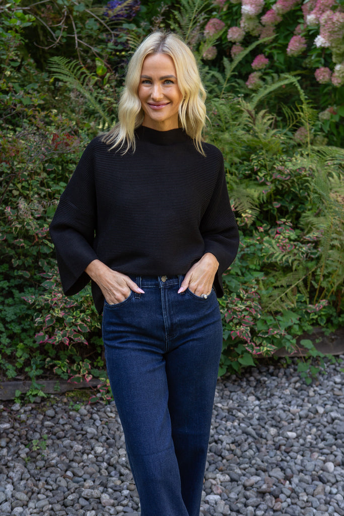 3/4 Ribbed Sweater - Black