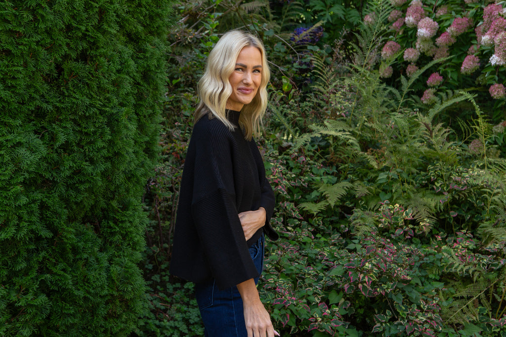 3/4 Ribbed Sweater - Black