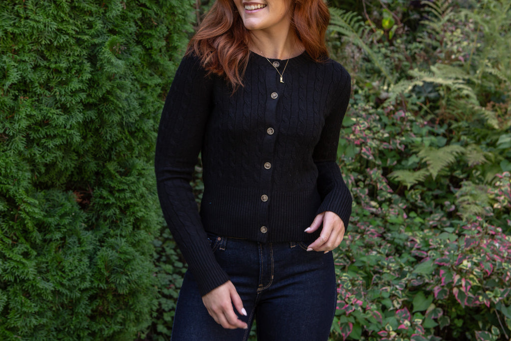 Cable Knit Cardigan - Black