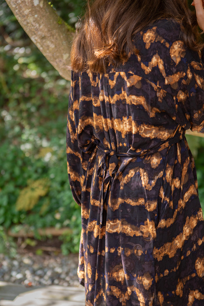 Printed Bronze & Navy Dress