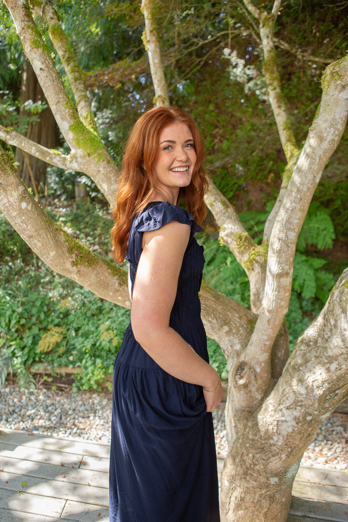 Flutter Sleeve Midi Dress - Navy