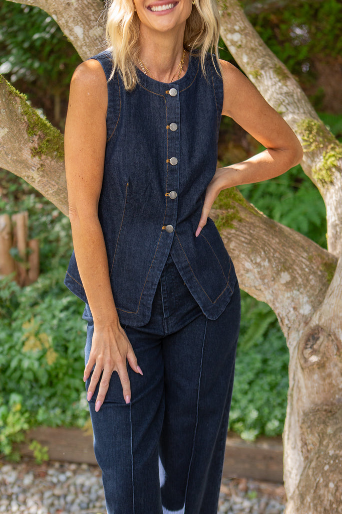 Denim Vest & Wide Leg Pant Set