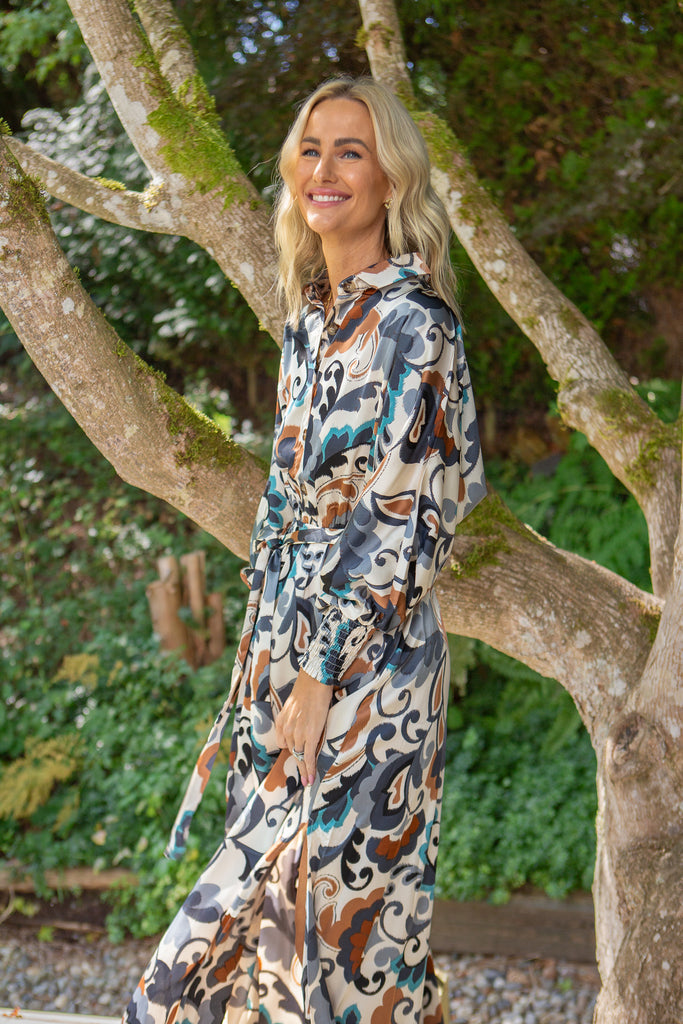 Button Down Belted Maxi - Blue