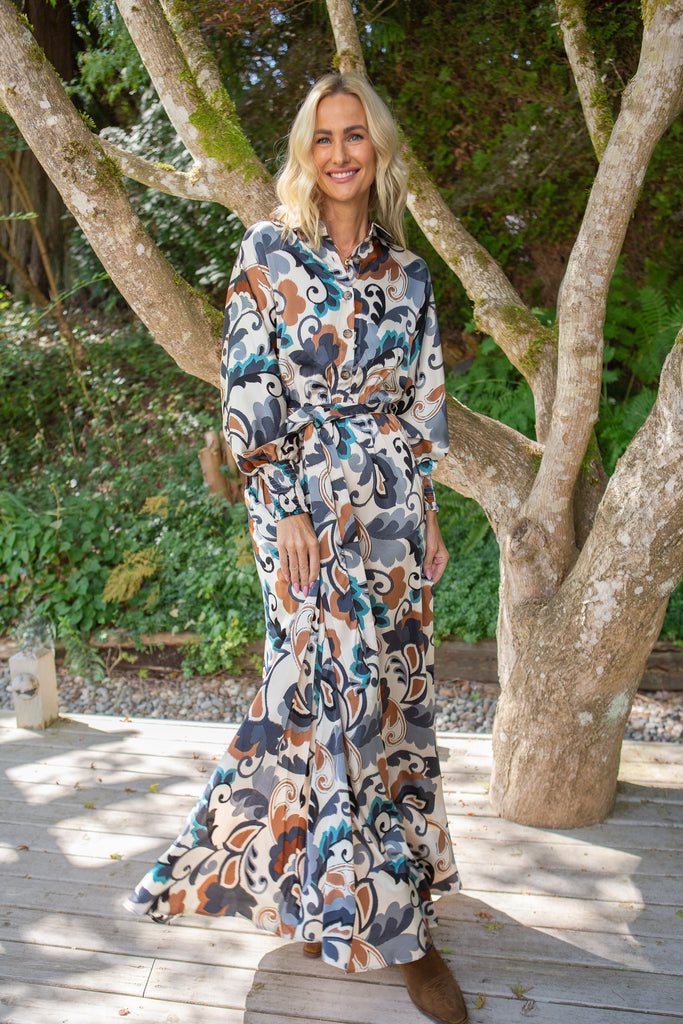 Button Down Belted Maxi - Blue