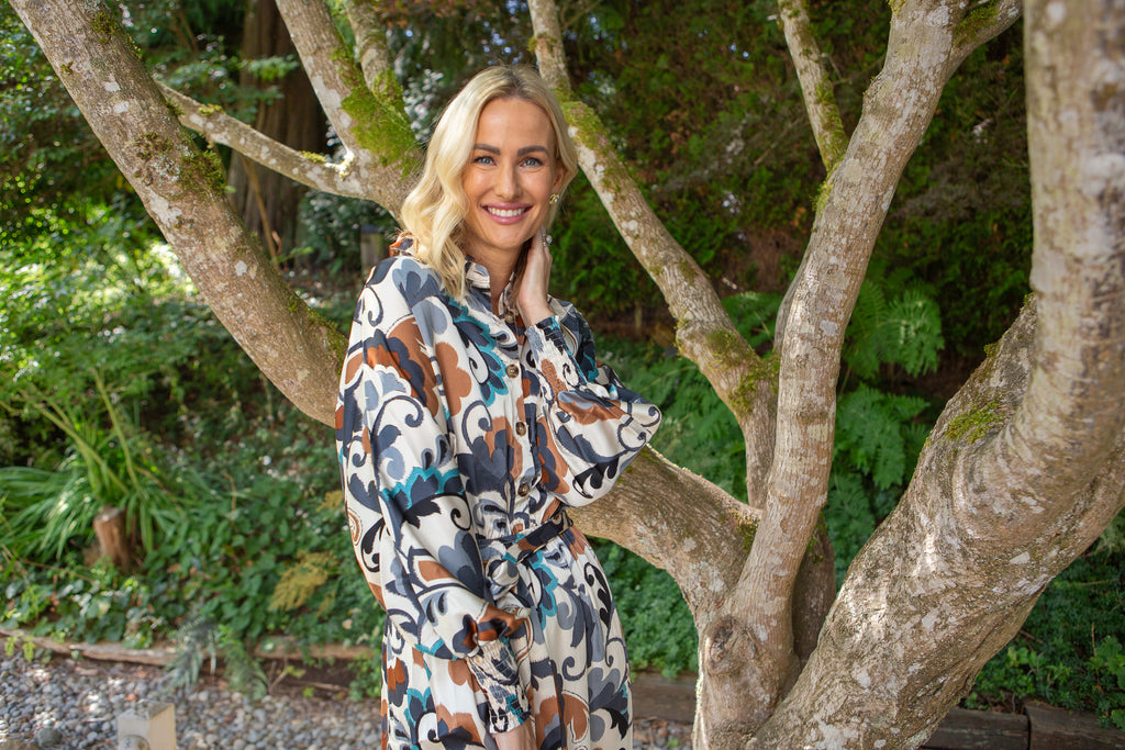 Button Down Belted Maxi - Blue