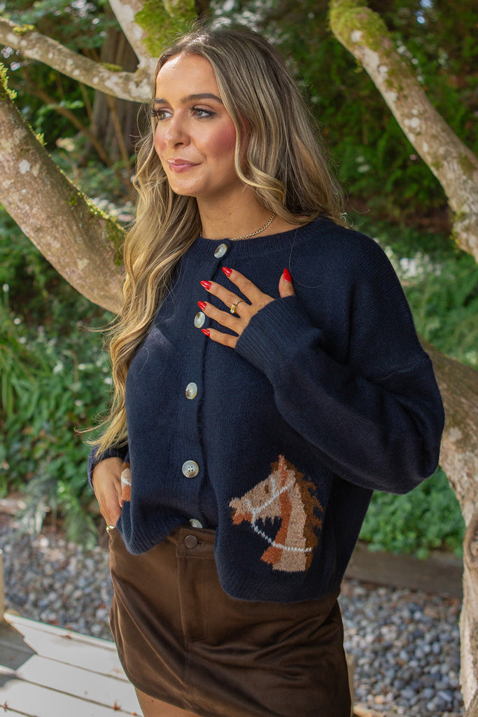 Saddle Up Cardigan - Navy