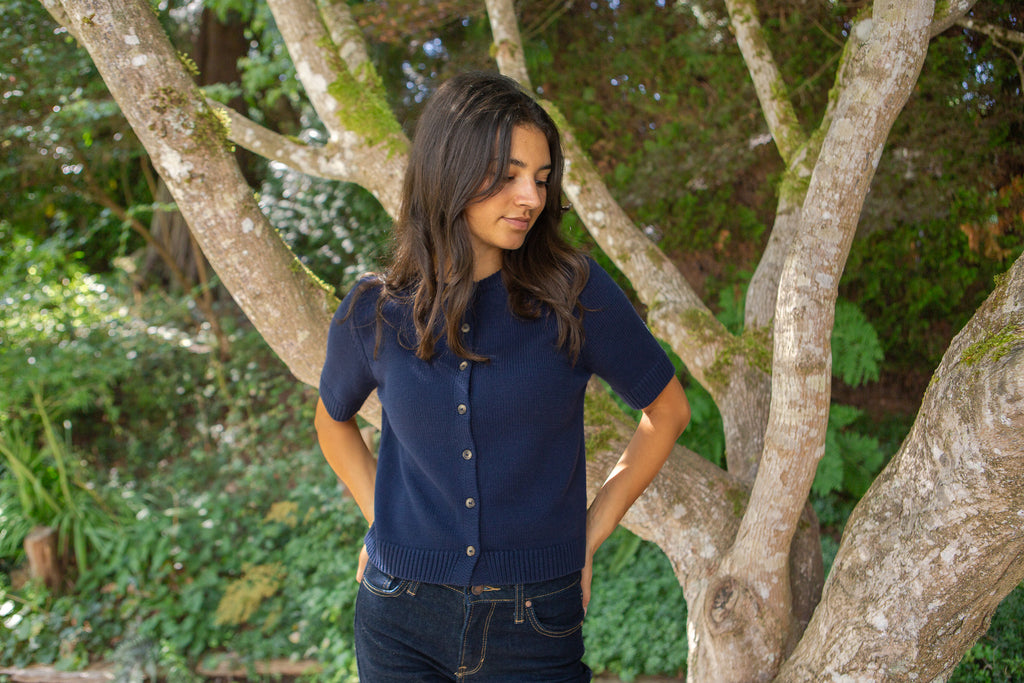 Short Sleeve Knit Cardigan - Navy