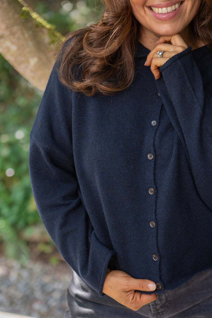 Lightweight Button Up Cardigan - Navy