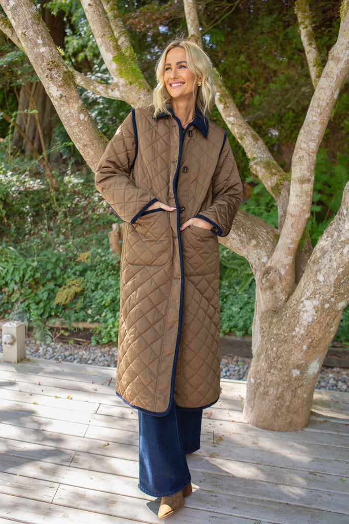 Quilted Long Coat - Cognac