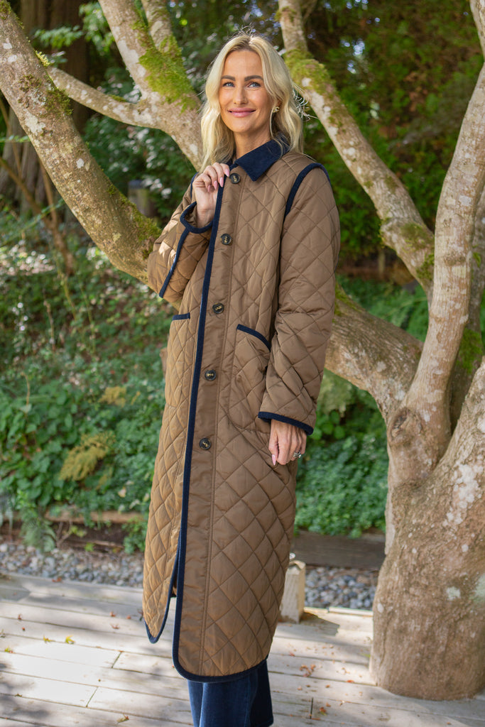 Quilted Long Coat - Cognac