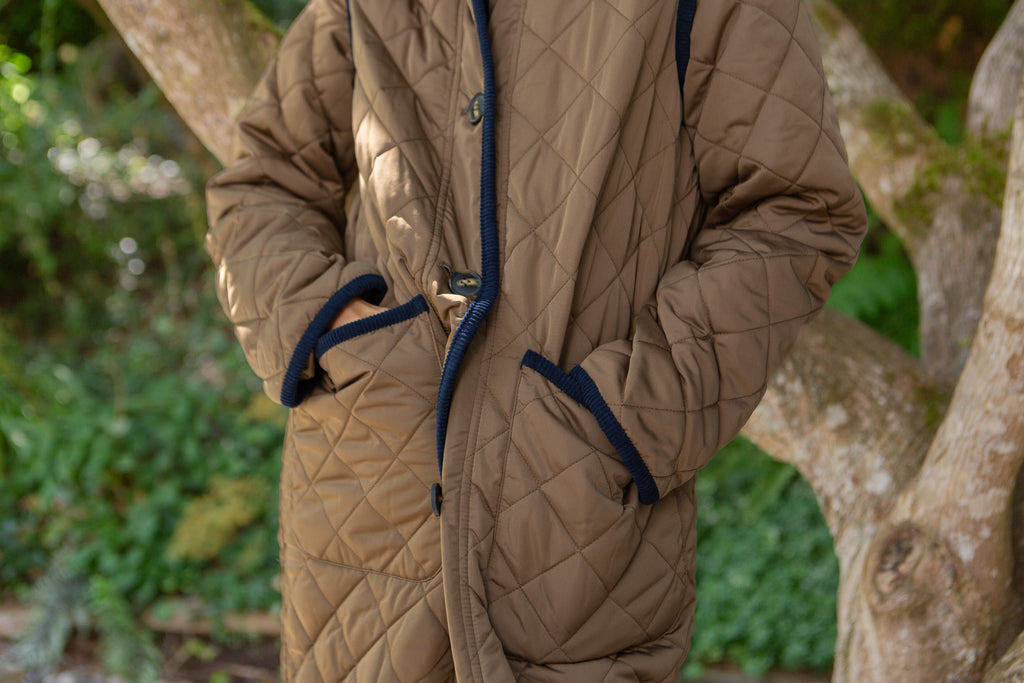 Quilted Long Coat - Cognac