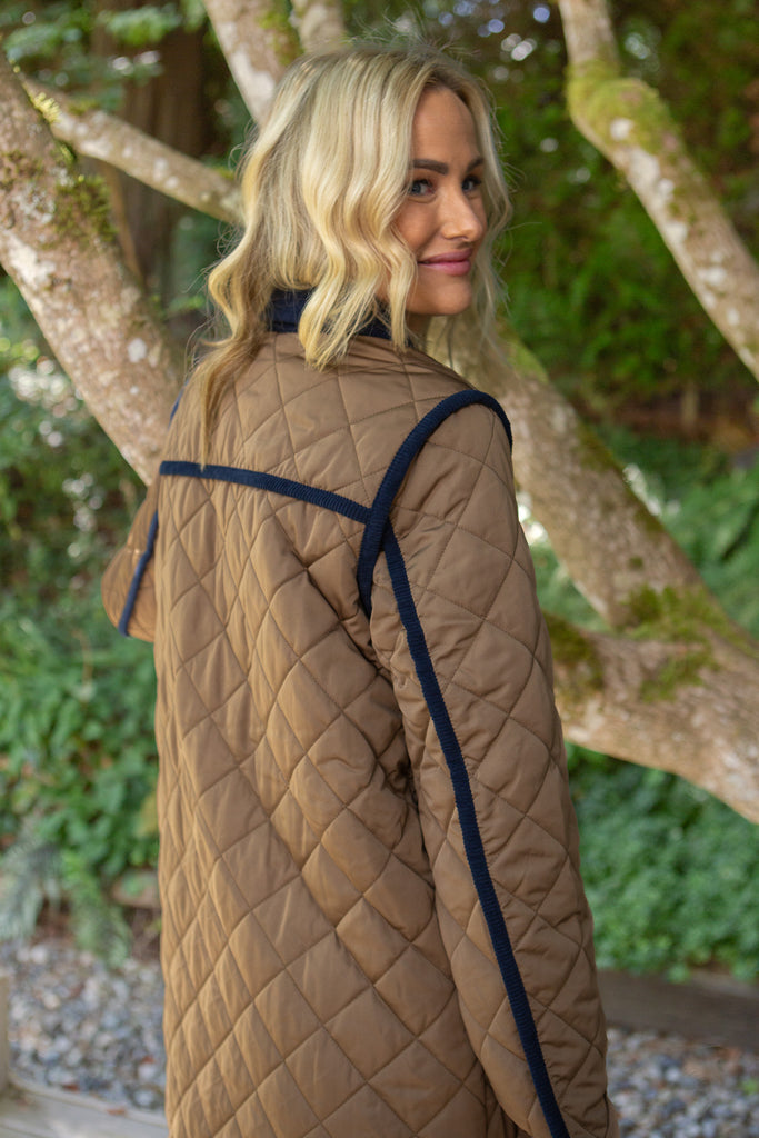 Quilted Long Coat - Cognac